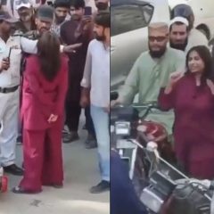 karachi woman loses temper after rickshaw hits her car