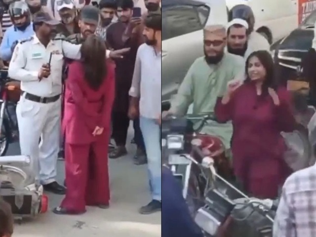 karachi woman loses temper after rickshaw hits her car